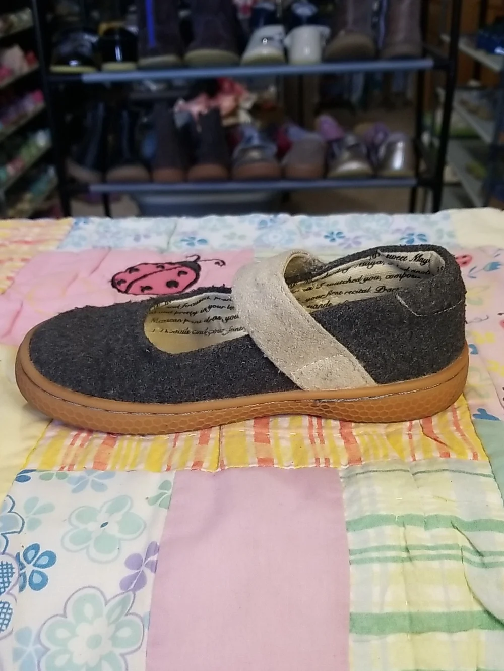 Livie & Luca Grey Mary Jane Shoes with Beige Strap Size 10 Carta II